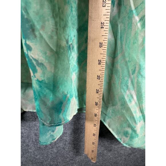 Chico's Blouse Women S/M Green V Neck‎ Paula Poncho Mature Semi Sheer Artsy - Picture 6 of 8